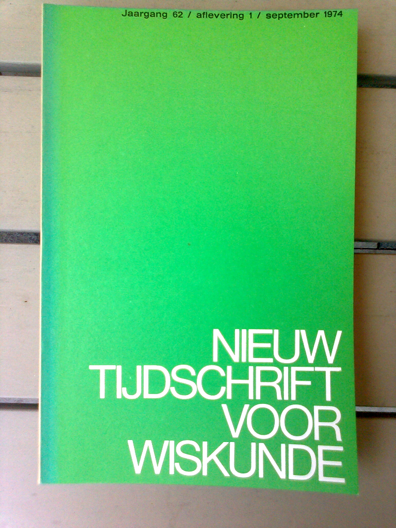 Nieuw Tijdschrift voor Wiskunde 62e jaargang 1974/1975