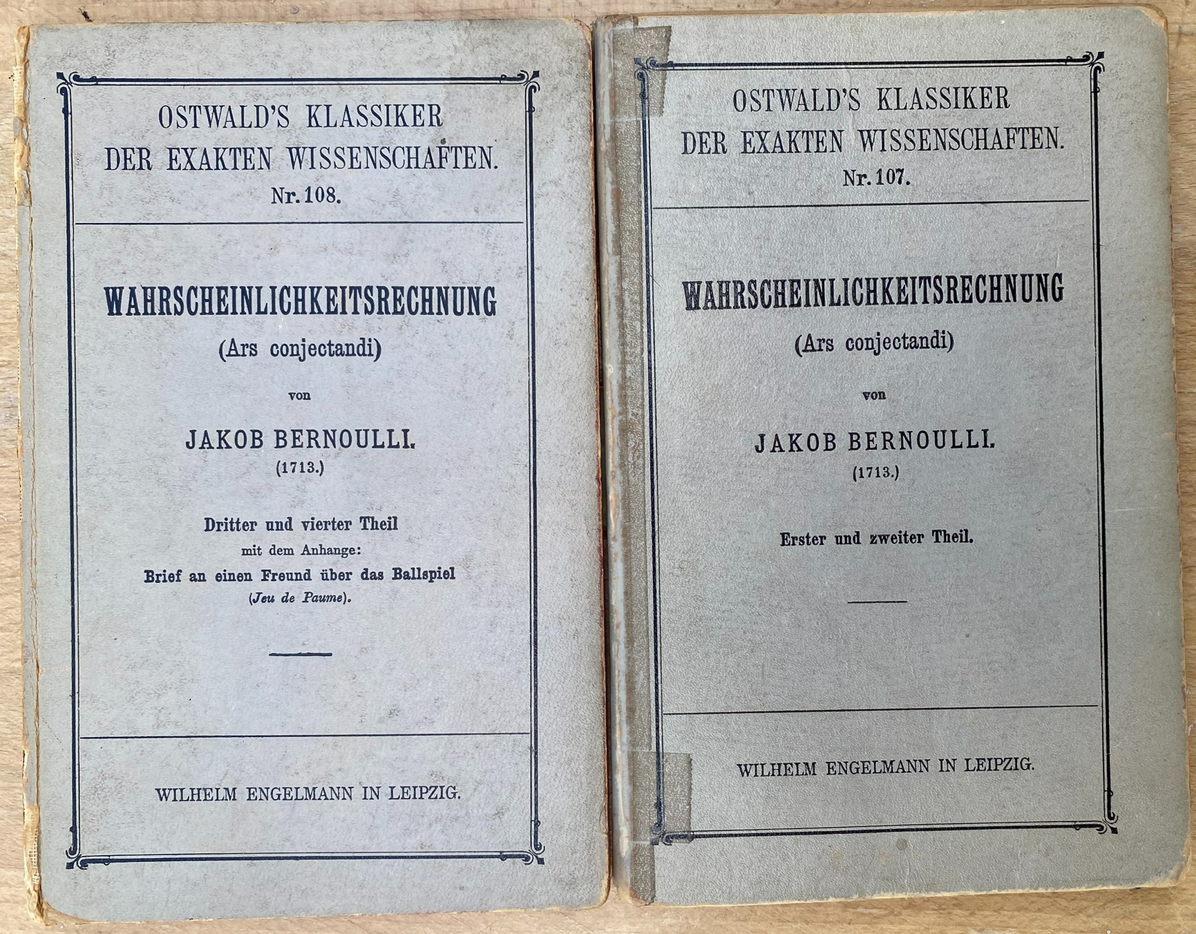 Wahrscheinlichkeitsrechnung (Ars Conjectandi) Von Jakob Bernoulli (1713)