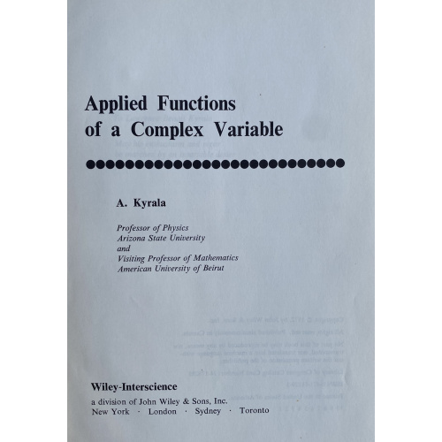 Applied Functions of a Complex Variable