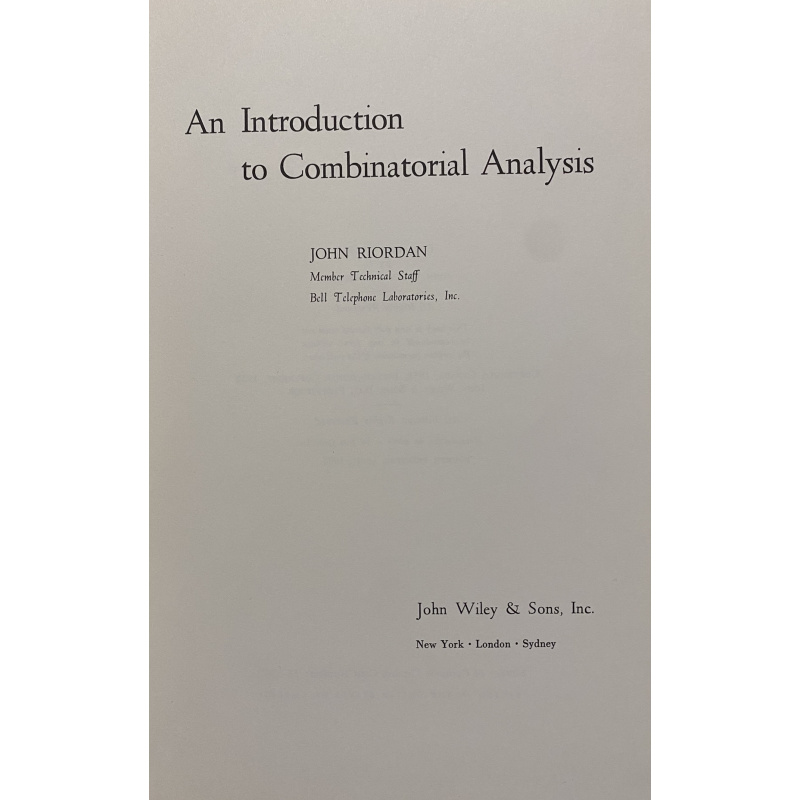 An Introduction to Combinatorial Analysis