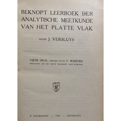 beknopt leerboek der analytische meetkunde van het platte vlak