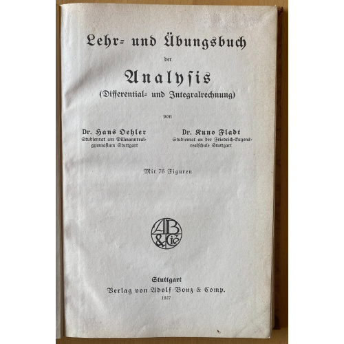 Lehr- und Ubungsbuch der Analysis (Differential- und Integralrechnung)