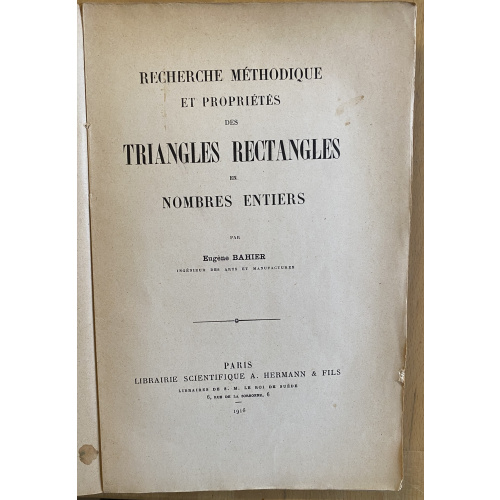 Recherche Methodique Et Proprietes Des Triangles Rectangles En Nombres Entiers