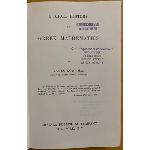 A Short History Of Greek Mathematics