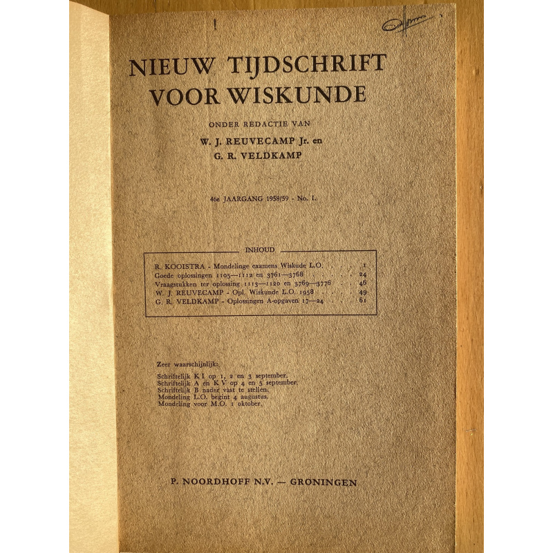 Nieuw Tijdschrift voor Wiskunde jaargang 46 (1958-59)