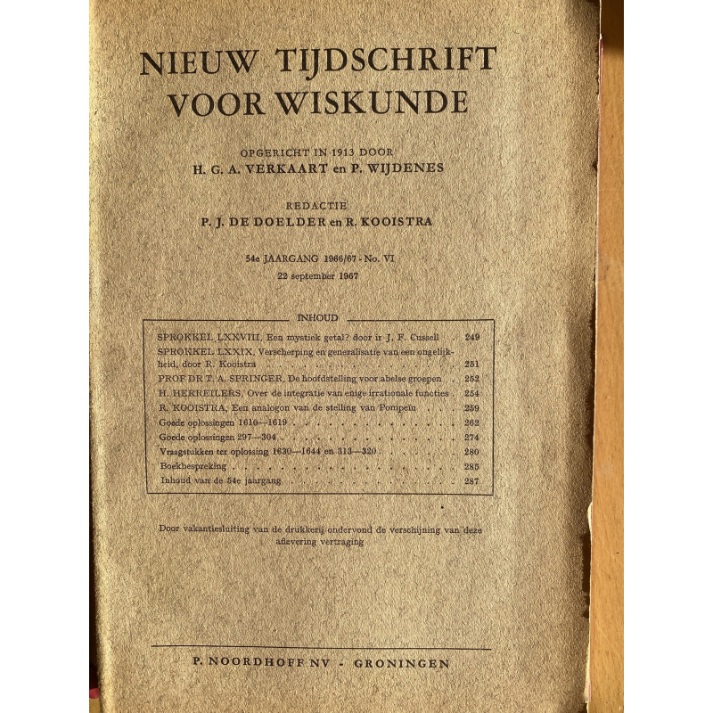 Nieuw Tijdschrift voor Wiskunde jaargang 54 (1966-67)